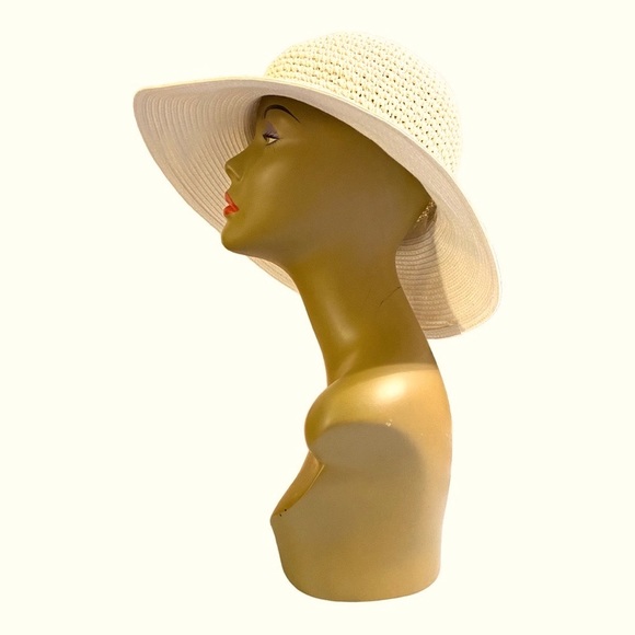 Cream Woven Hat with Accent Back Tie - Picture 2 of 6